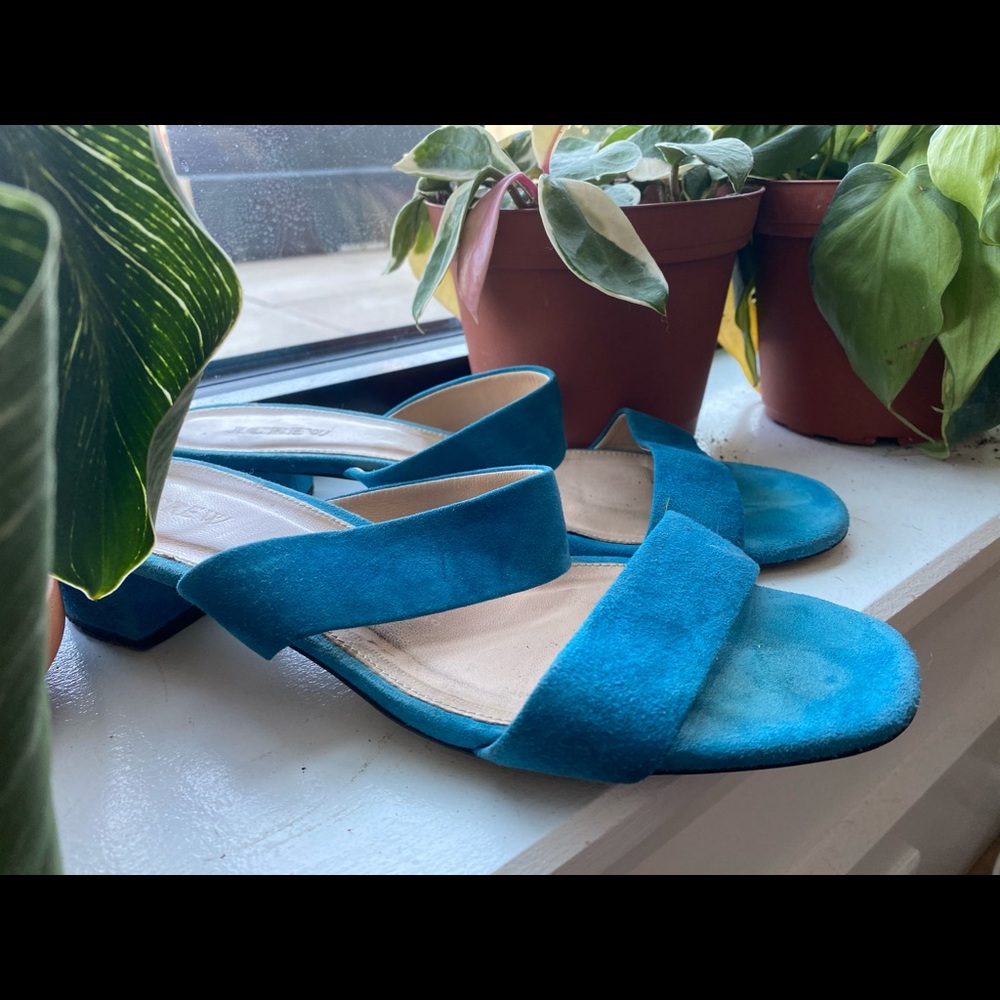 J crew bright blue double strap sandals